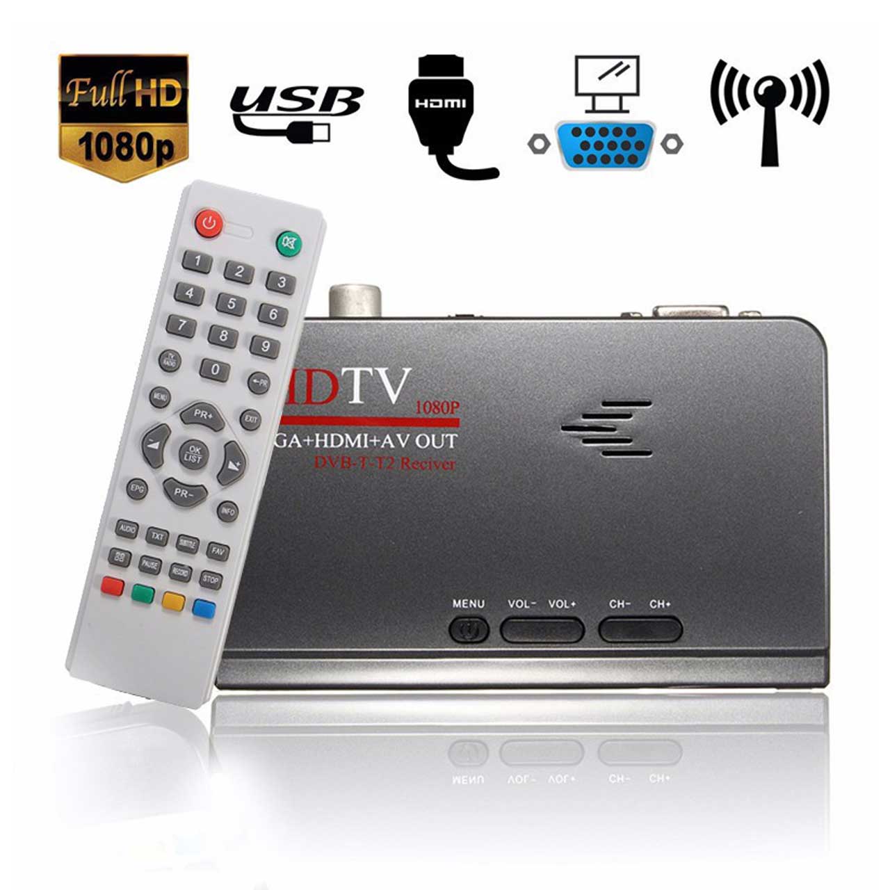 Digital Terrestrial HDMI 1080P DVB-T T2 TV Box VGA AV CVBS Tuner Receiver