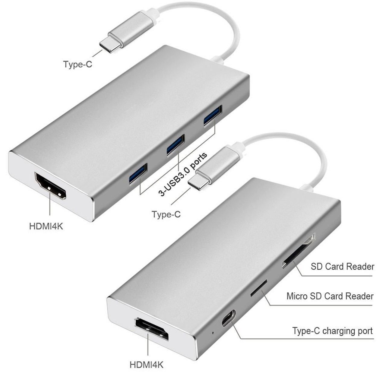 تبدیل Type-c به HDMI 4K به همراه USB 3.0 و رم ریدر