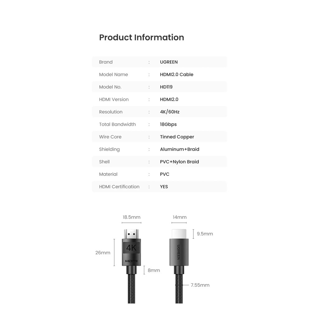 کابل HDMI2.0 یوگرین 4K مدل HD119