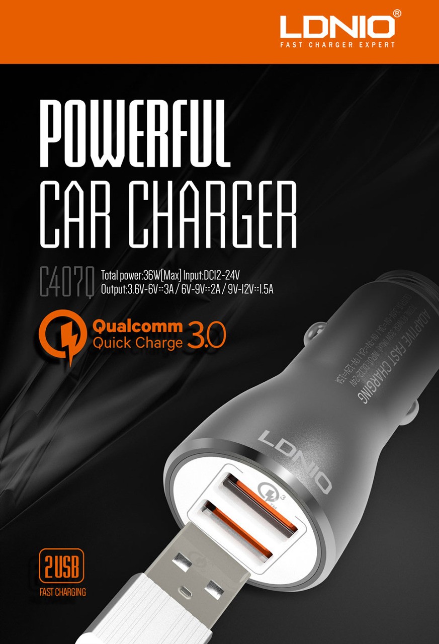 LDNIO C407Q Car Charger with Micro USB cable